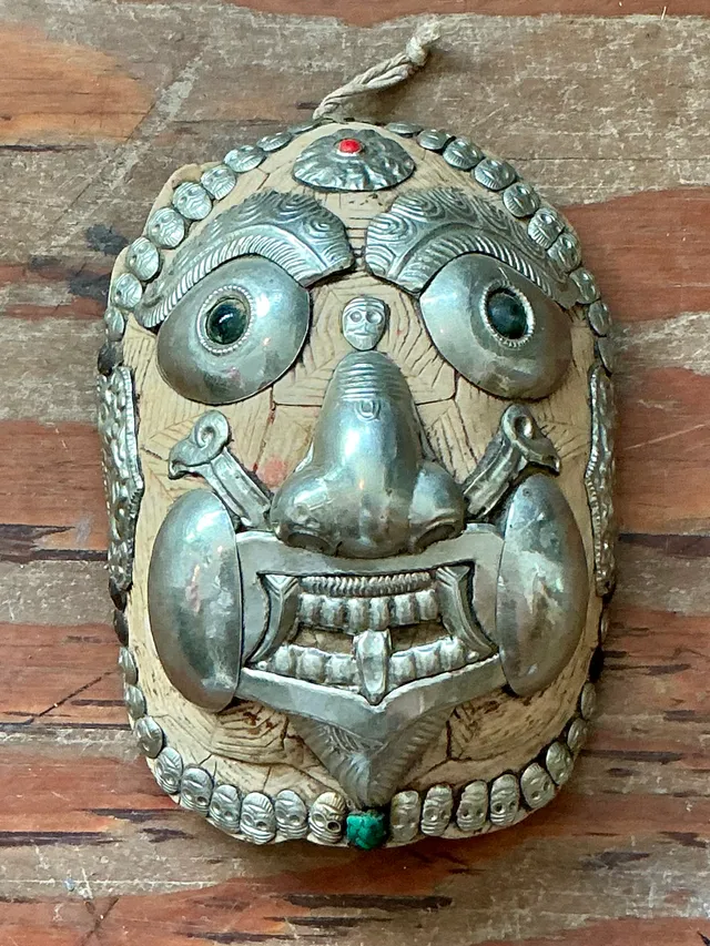 Vintage Boho Tibetan Kapqla Turtle Shell Mask — additional photo 1