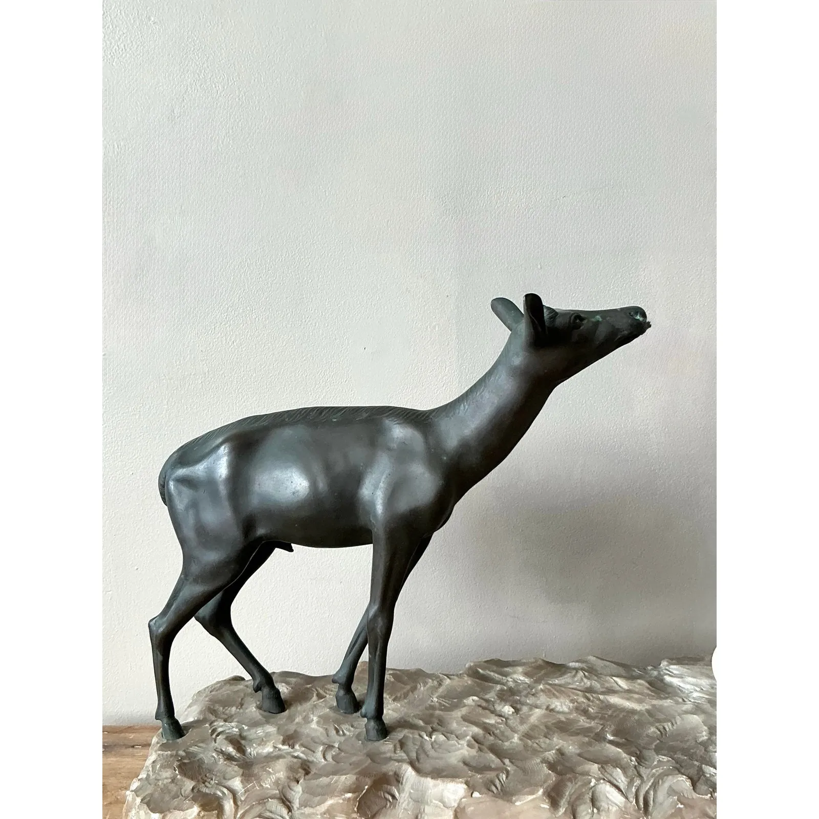 Vintage French Deco R. Ponti “Femme a La Biche” Carved Stone and Bronze Sculpture — additional photo 6