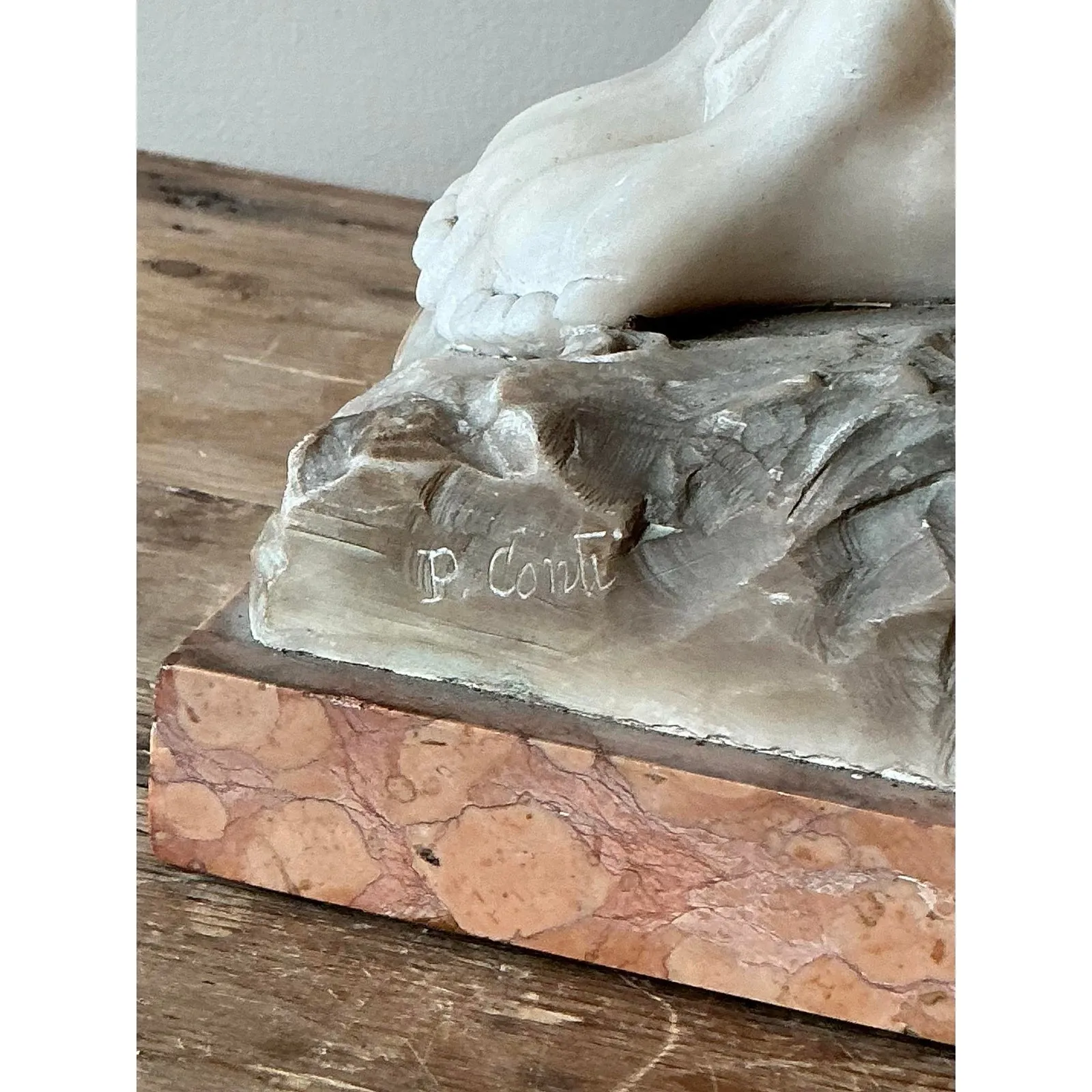 Vintage French Deco R. Ponti “Femme a La Biche” Carved Stone and Bronze Sculpture — additional photo 7