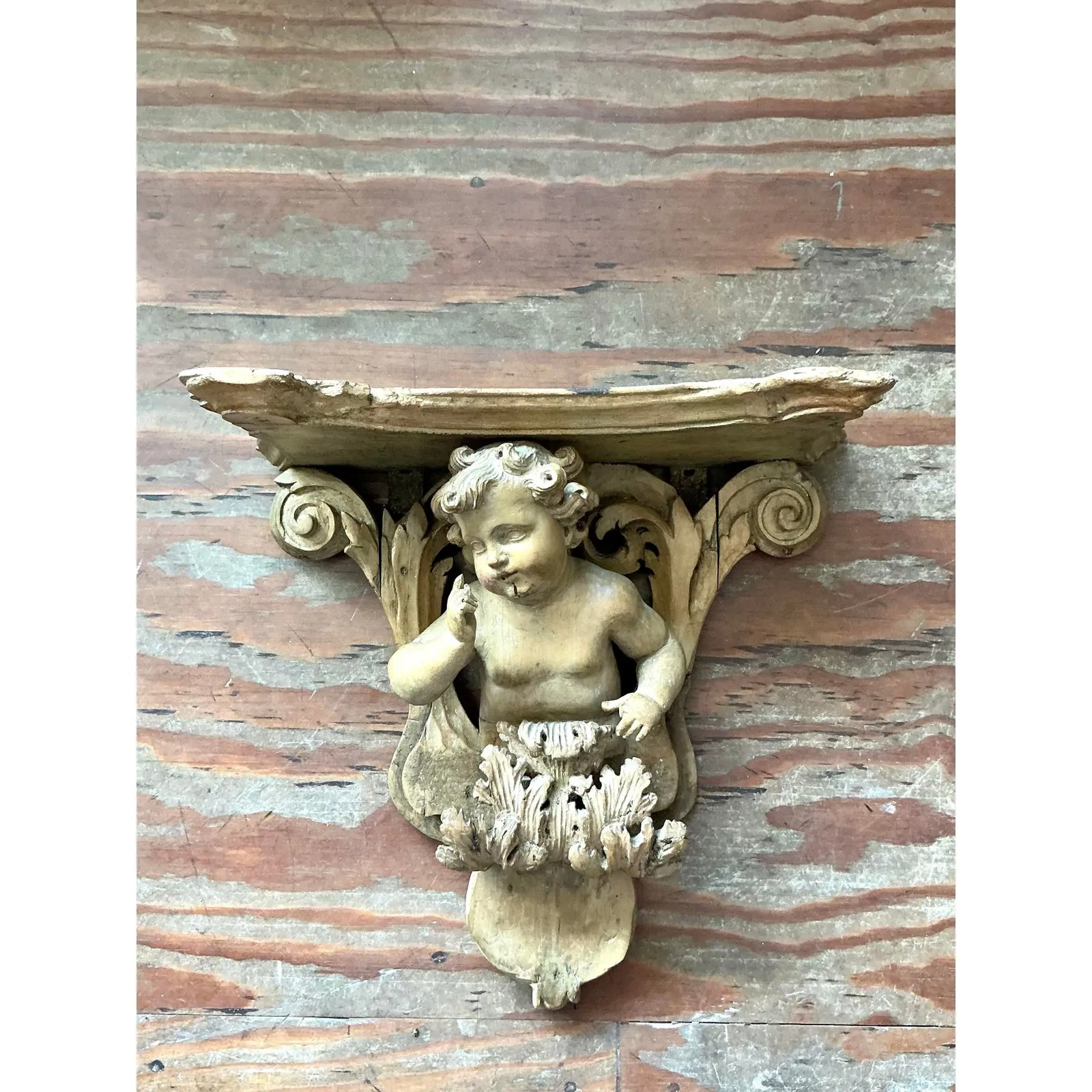 Vintage Regency Hand Carved Putti Bracket — additional photo 2