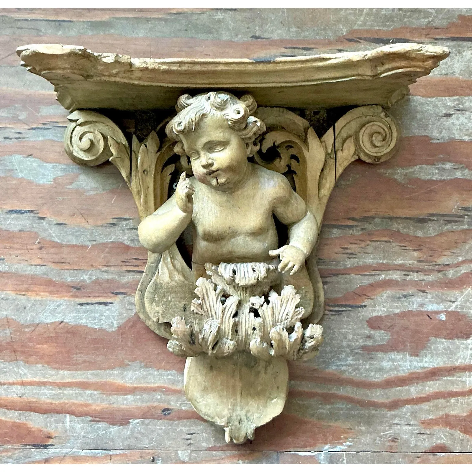 Vintage Regency Hand Carved Putti Bracket — additional photo 1