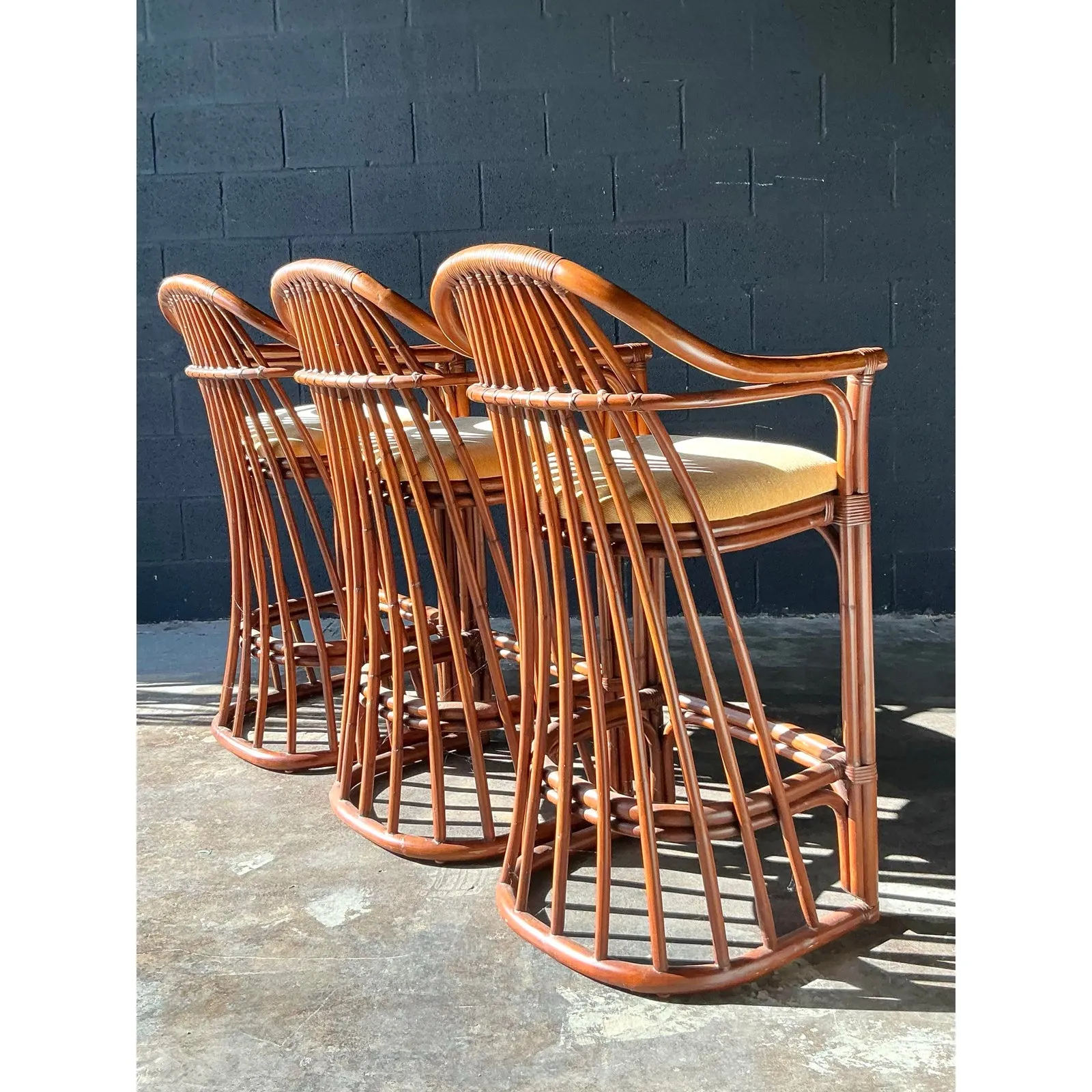 Vintage Boho Bent Rattan Bar Stools - Set of 3 — additional photo 2