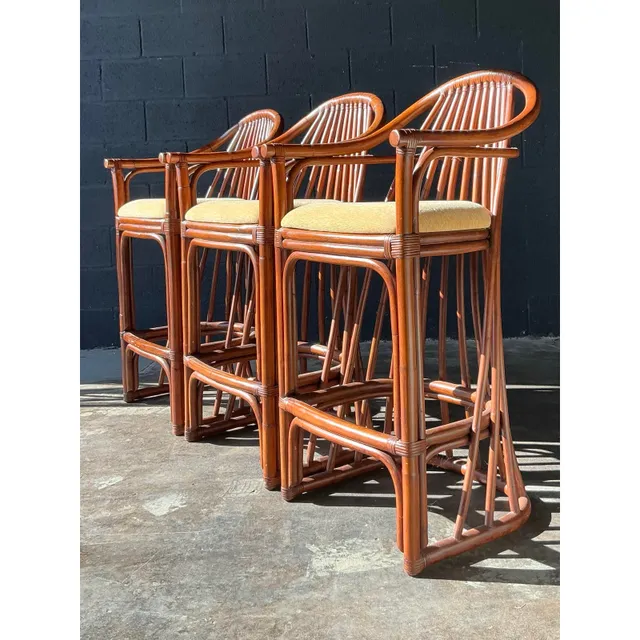 Vintage Boho Bent Rattan Bar Stools - Set of 3 — additional photo 1