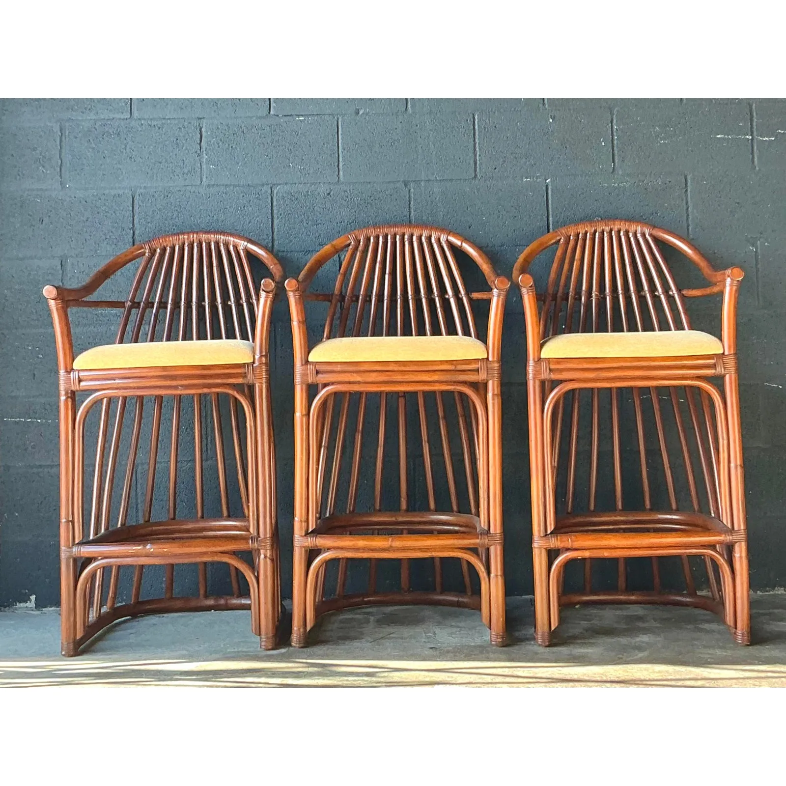 Vintage Boho Bent Rattan Bar Stools - Set of 3 — additional photo 4