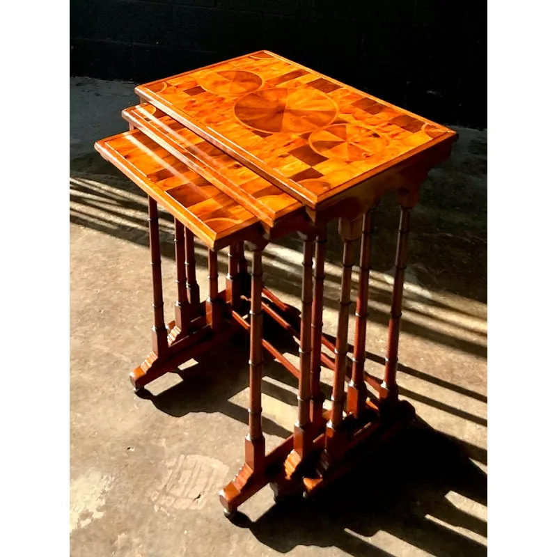Vintage Boho Marquetry Nesting Tables - Set of 3 — additional photo 6