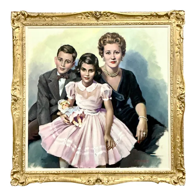 Vintage Regency Original Oil Portrait of Family — additional photo 1