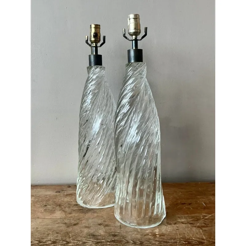 Vintage Boho Twisted Blown Glass Lamps - A Pair — additional photo 1