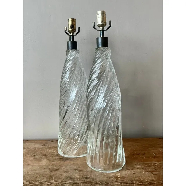 Vintage Boho Twisted Blown Glass Lamps - A Pair — additional photo 1