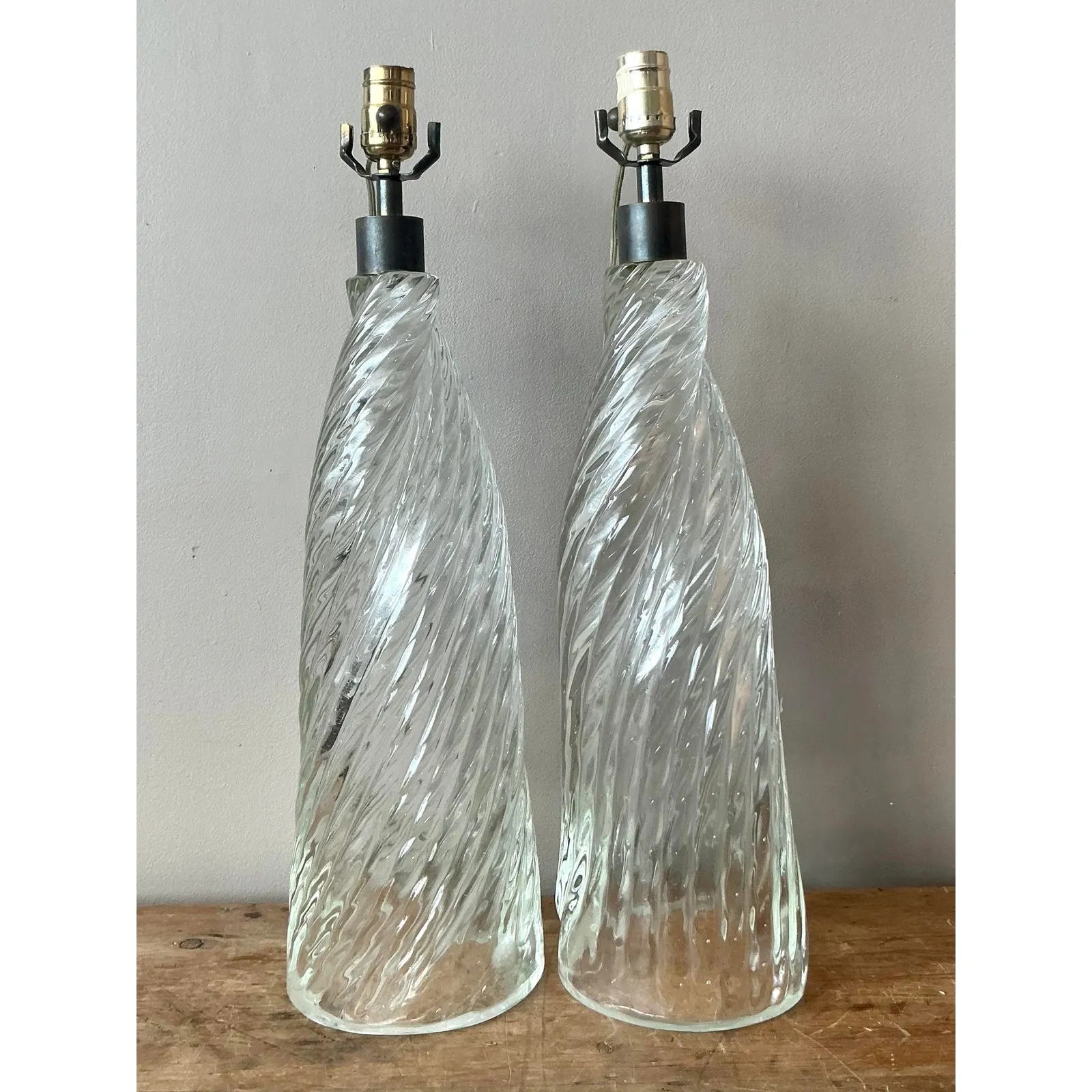 Vintage Boho Twisted Blown Glass Lamps - A Pair — additional photo 2