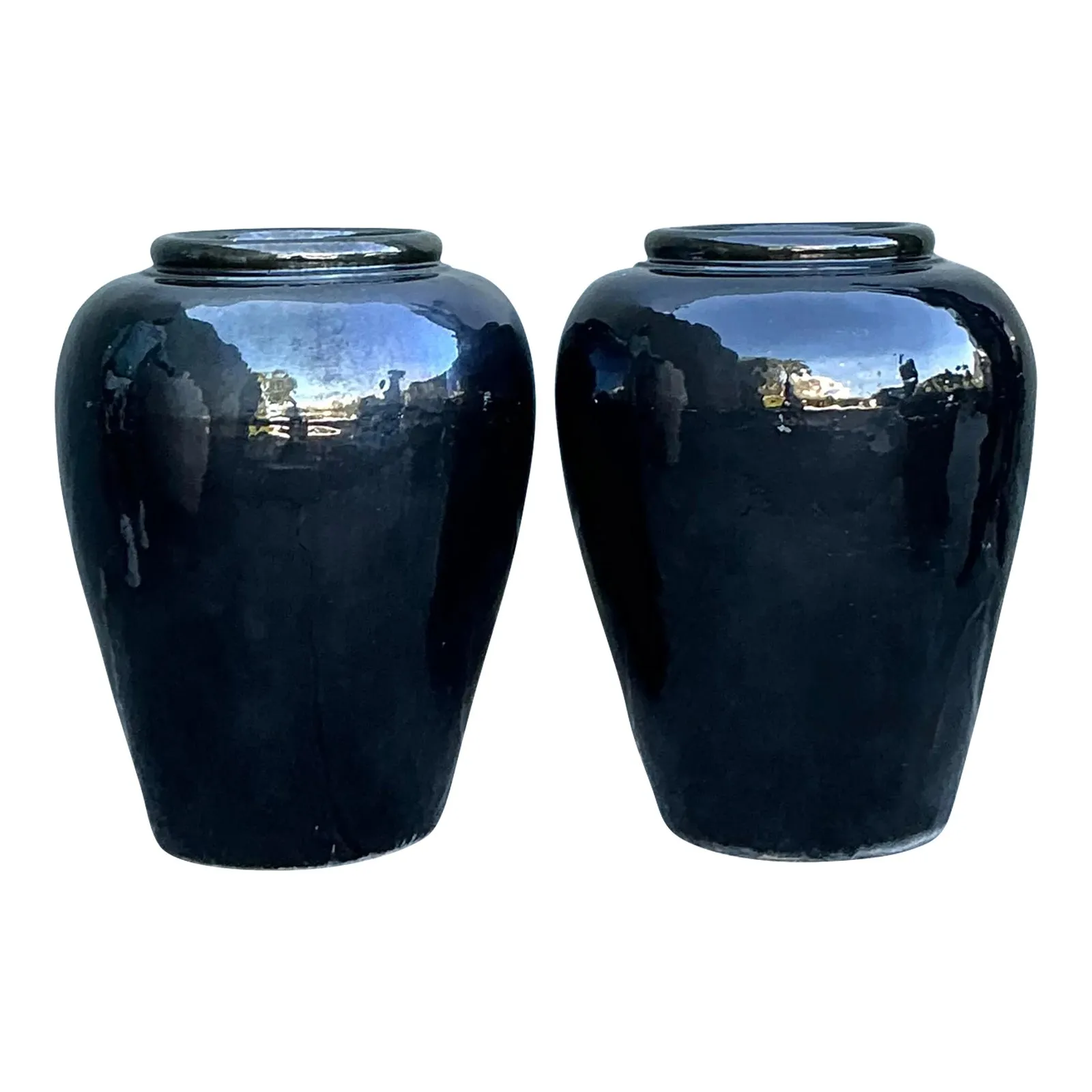 Vintage Boho Glazed Ceramic Planters - A Pair — additional photo 1