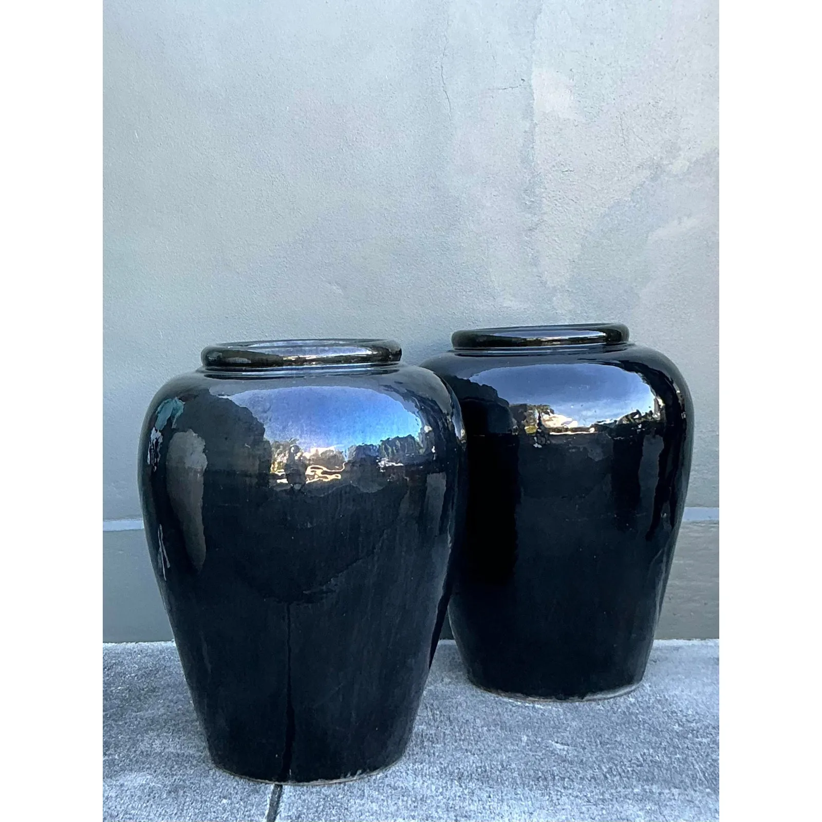 Vintage Boho Glazed Ceramic Planters - A Pair — additional photo 5