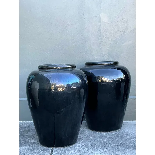 Vintage Boho Glazed Ceramic Planters - A Pair — additional photo 5