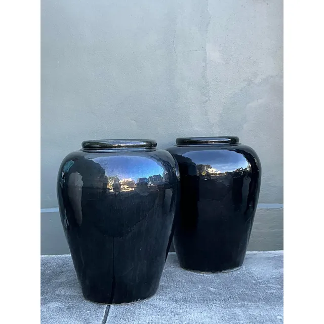 Vintage Boho Glazed Ceramic Planters - A Pair — additional photo 7