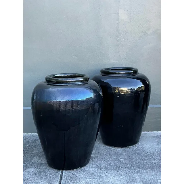 Vintage Boho Glazed Ceramic Planters - A Pair — additional photo 8