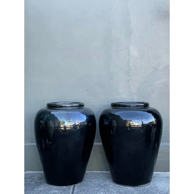 Vintage Boho Glazed Ceramic Planters - A Pair — additional photo 4