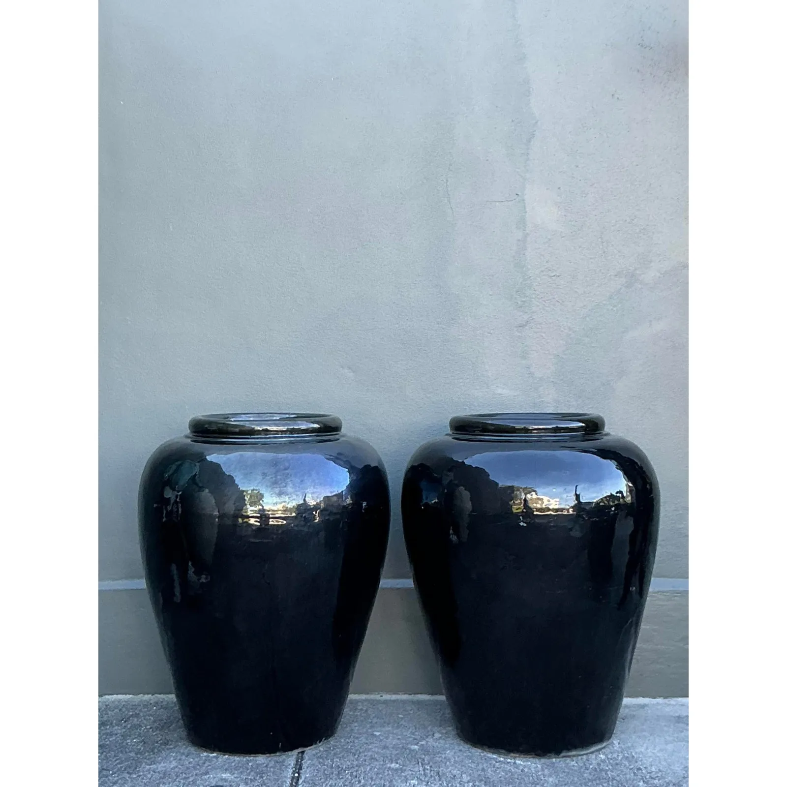Vintage Boho Glazed Ceramic Planters - A Pair — additional photo 3