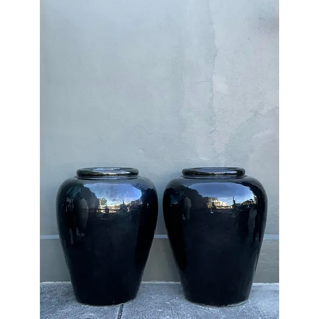 Vintage Boho Glazed Ceramic Planters - A Pair — additional photo 3