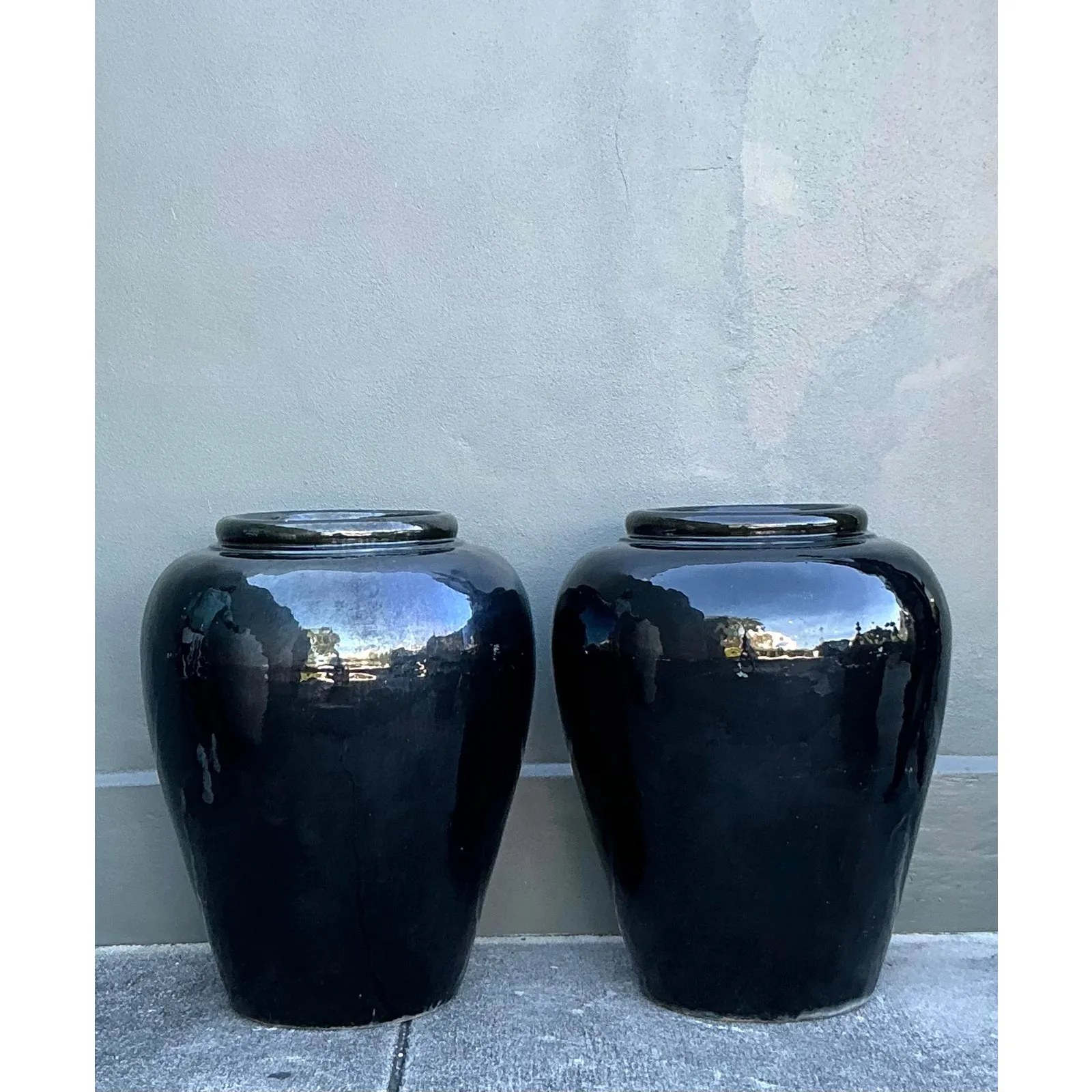 Vintage Boho Glazed Ceramic Planters - A Pair — additional photo 2