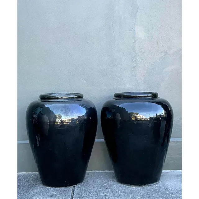 Vintage Boho Glazed Ceramic Planters - A Pair — additional photo 2