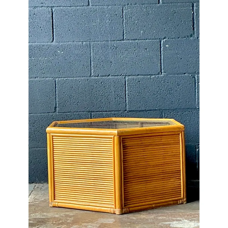 Vintage Boho Faceted Rattan Table — additional photo 5