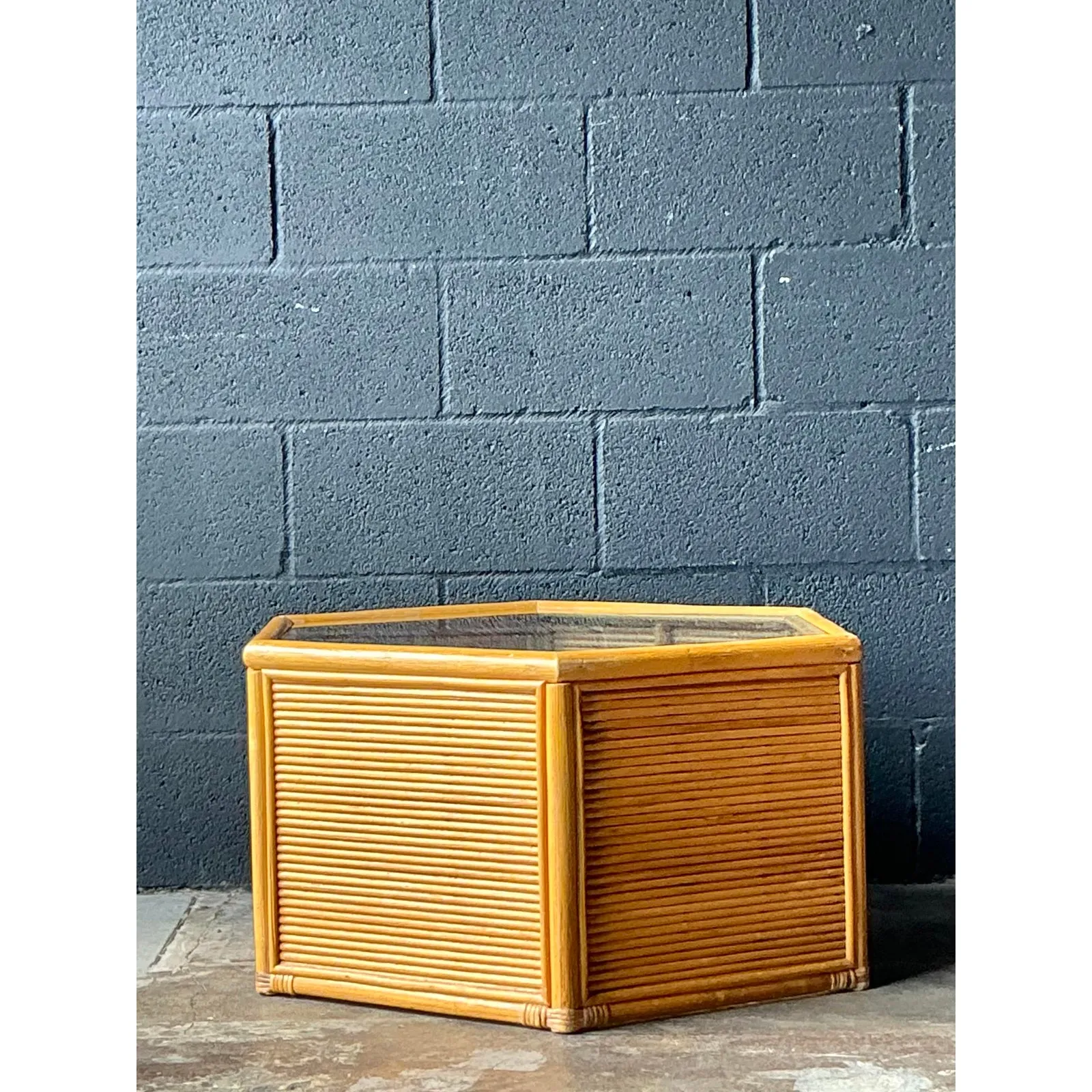 Vintage Boho Faceted Rattan Table — additional photo 8