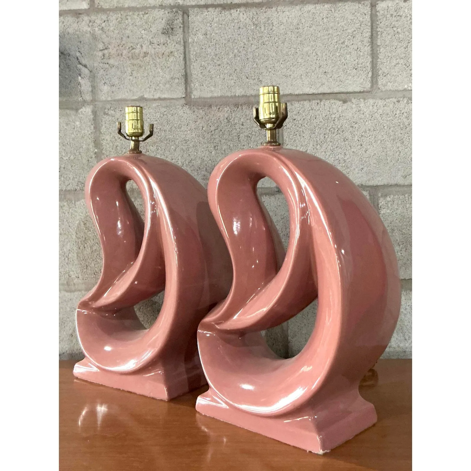Vintage MCM Abstract Glazed Ceramic Lamps - A Pair