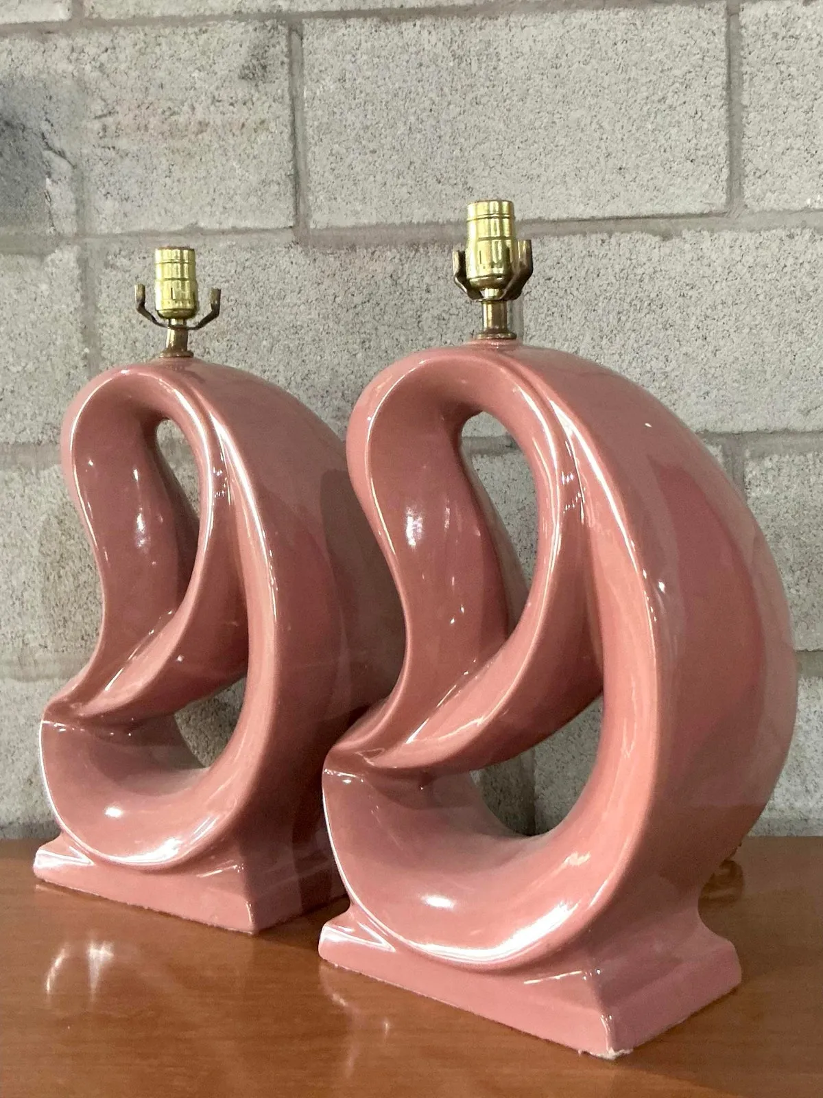Vintage MCM Abstract Glazed Ceramic Lamps - A Pair — additional photo 1