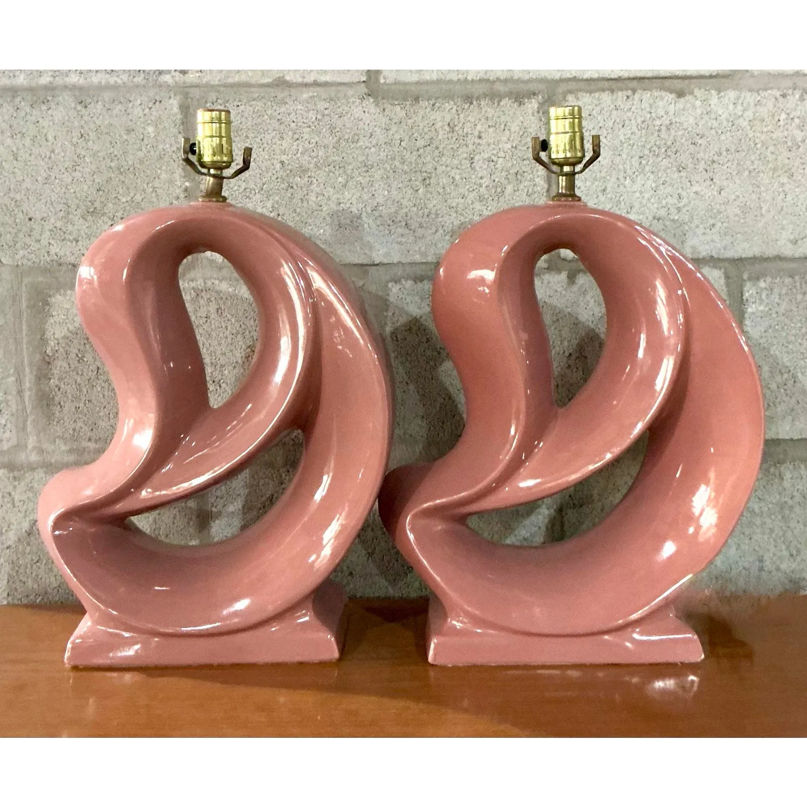 Vintage MCM Abstract Glazed Ceramic Lamps - A Pair — additional photo 4