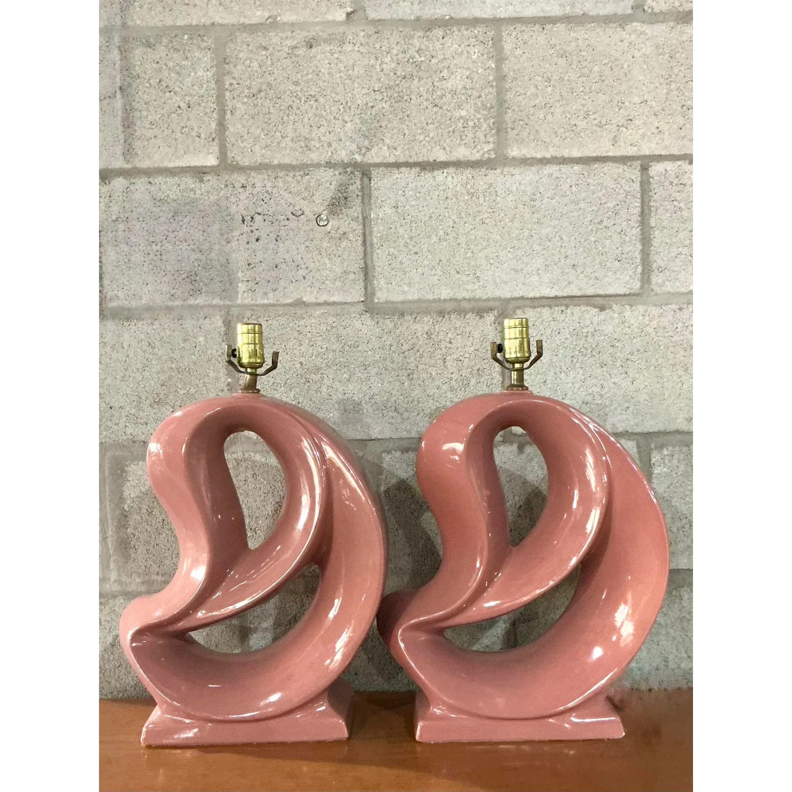 Vintage MCM Abstract Glazed Ceramic Lamps - A Pair — additional photo 5