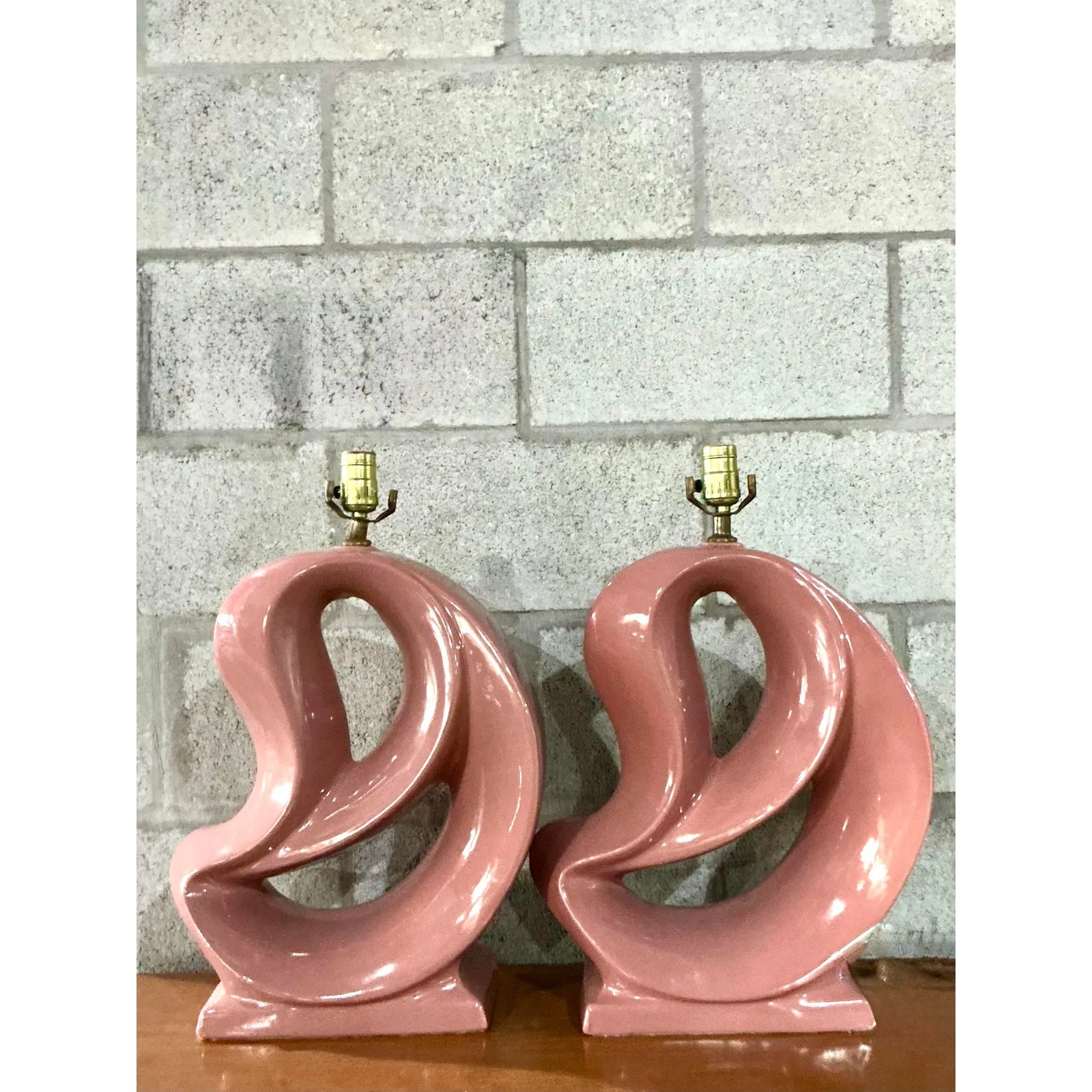 Vintage MCM Abstract Glazed Ceramic Lamps - A Pair — additional photo 6