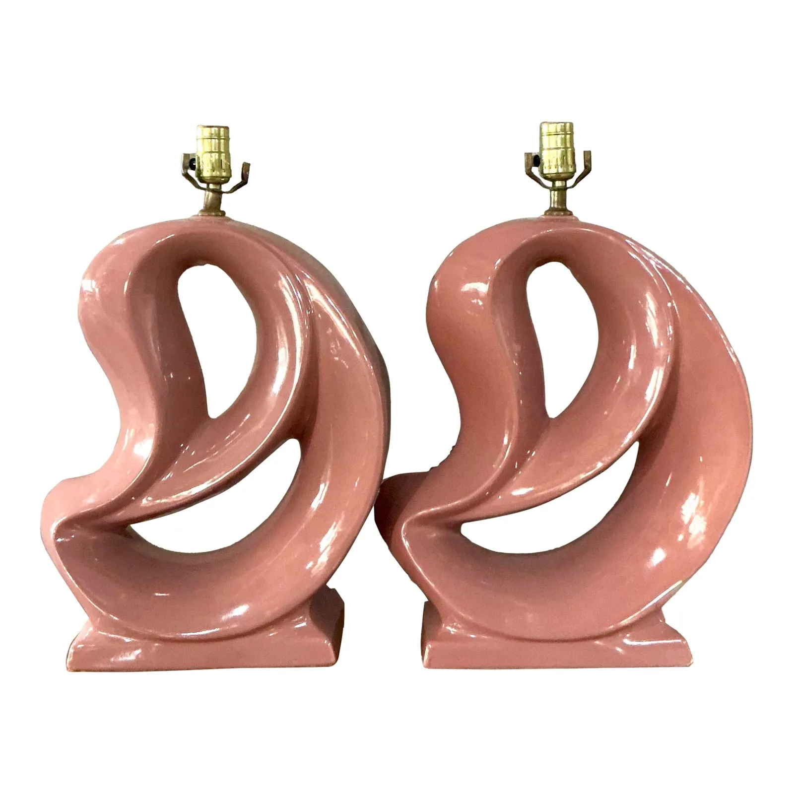 Vintage MCM Abstract Glazed Ceramic Lamps - A Pair — additional photo 7
