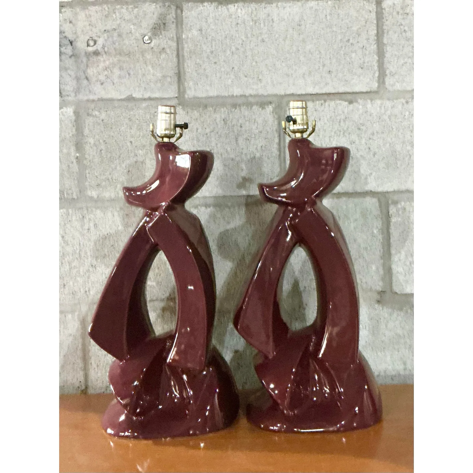 Vintage MCM Abstract Glazed Ceramic Lamps - A Pair - Ceramic, 13W x 21H
