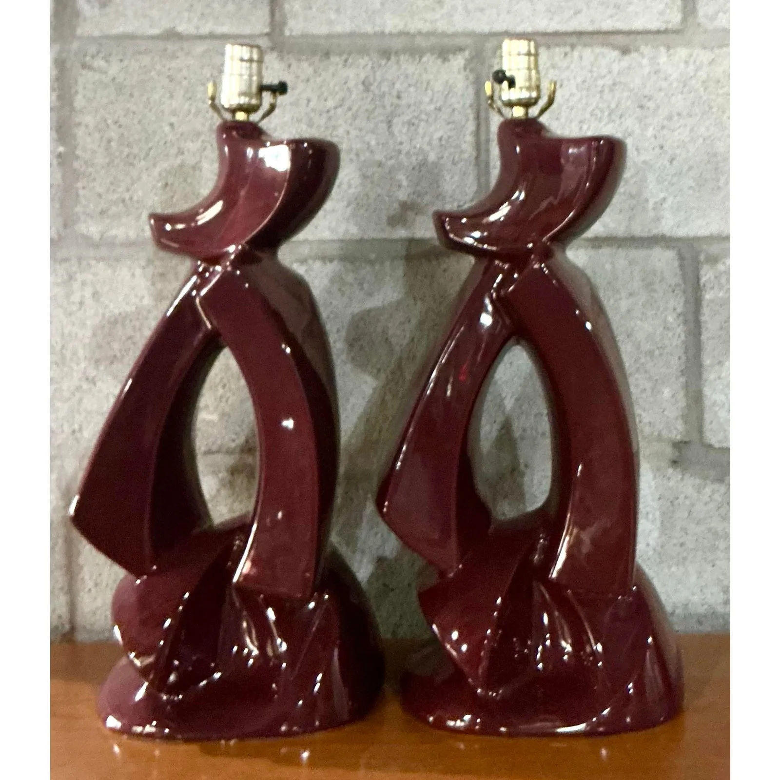 Vintage MCM Abstract Glazed Ceramic Lamps - A Pair - Ceramic, 13W x 21H — additional photo 2