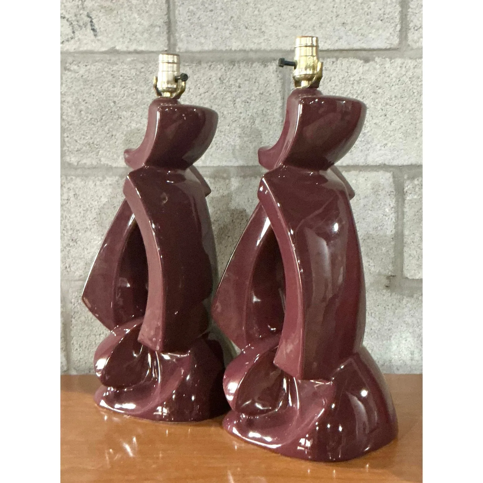 Vintage MCM Abstract Glazed Ceramic Lamps - A Pair - Ceramic, 13W x 21H — additional photo 3