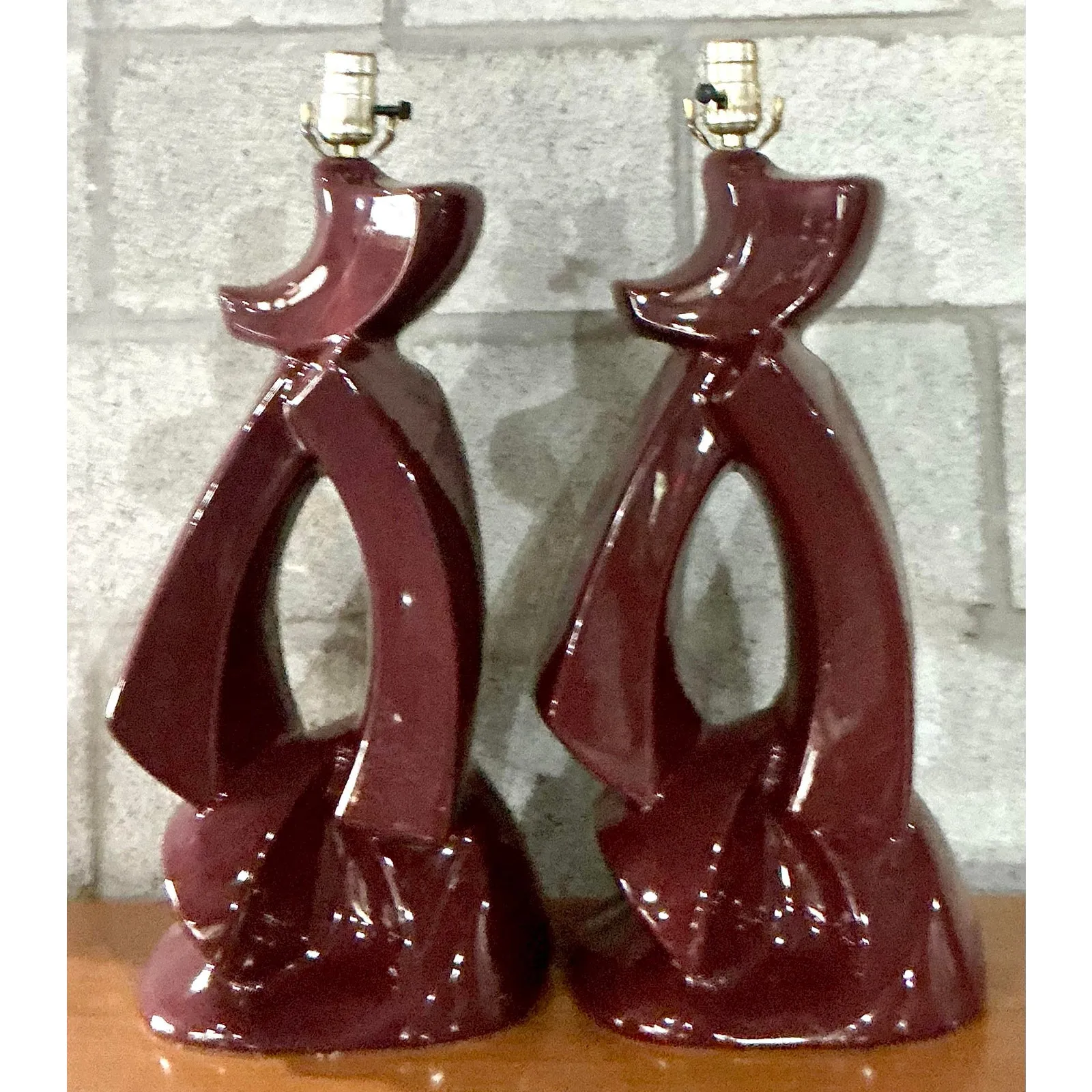 Vintage MCM Abstract Glazed Ceramic Lamps - A Pair - Ceramic, 13W x 21H — additional photo 4