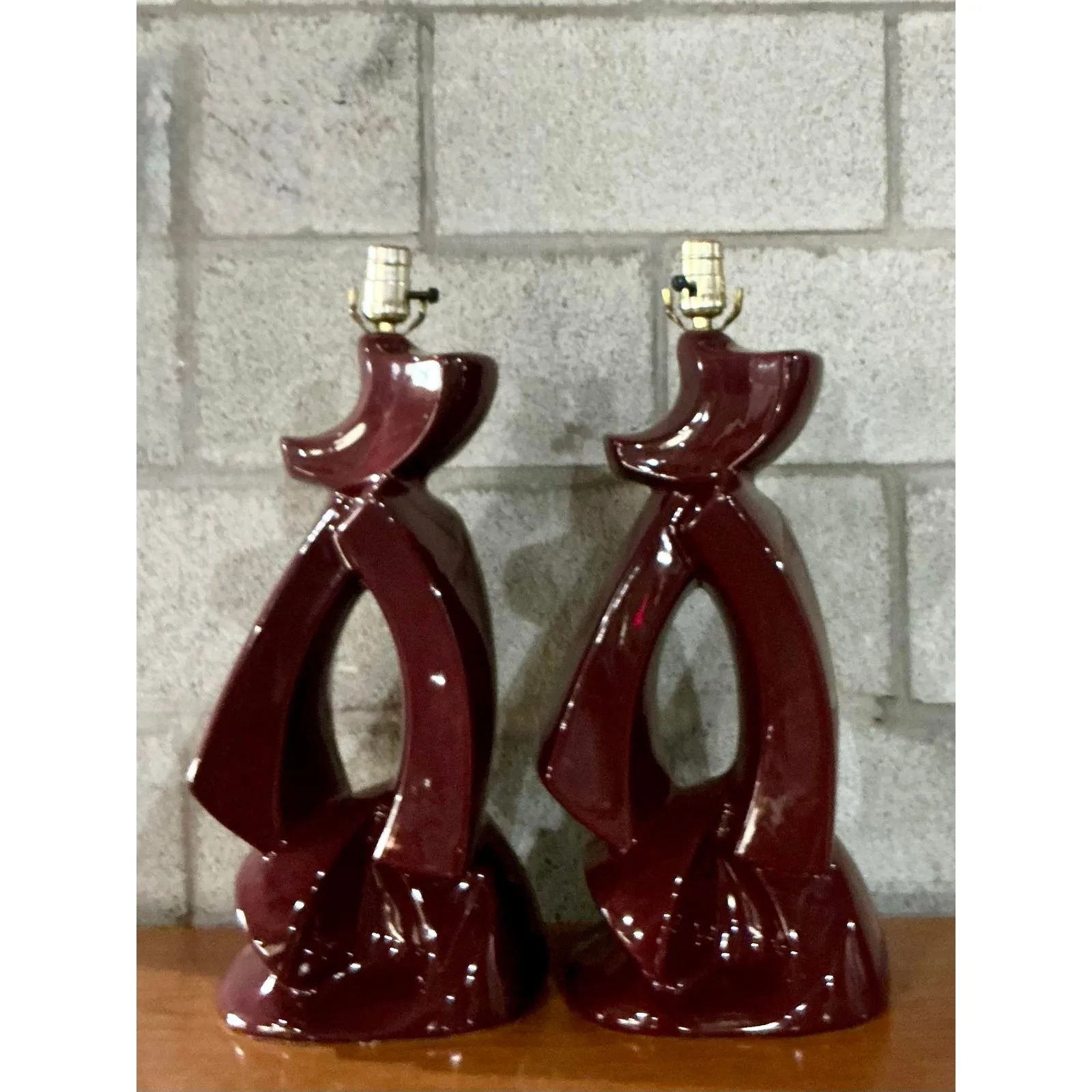 Vintage MCM Abstract Glazed Ceramic Lamps - A Pair - Ceramic, 13W x 21H — additional photo 5