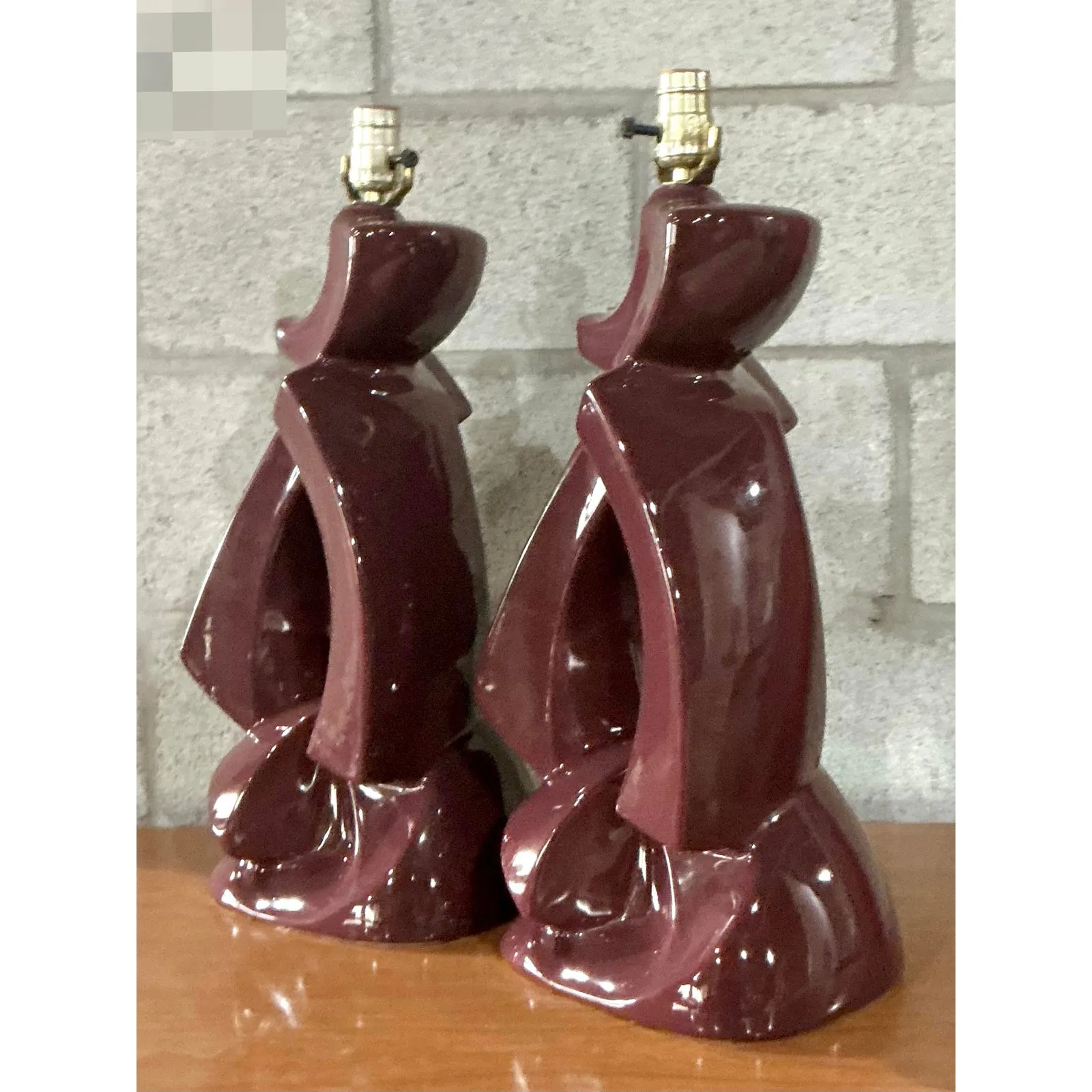 Vintage MCM Abstract Glazed Ceramic Lamps - A Pair - Ceramic, 13W x 21H — additional photo 6