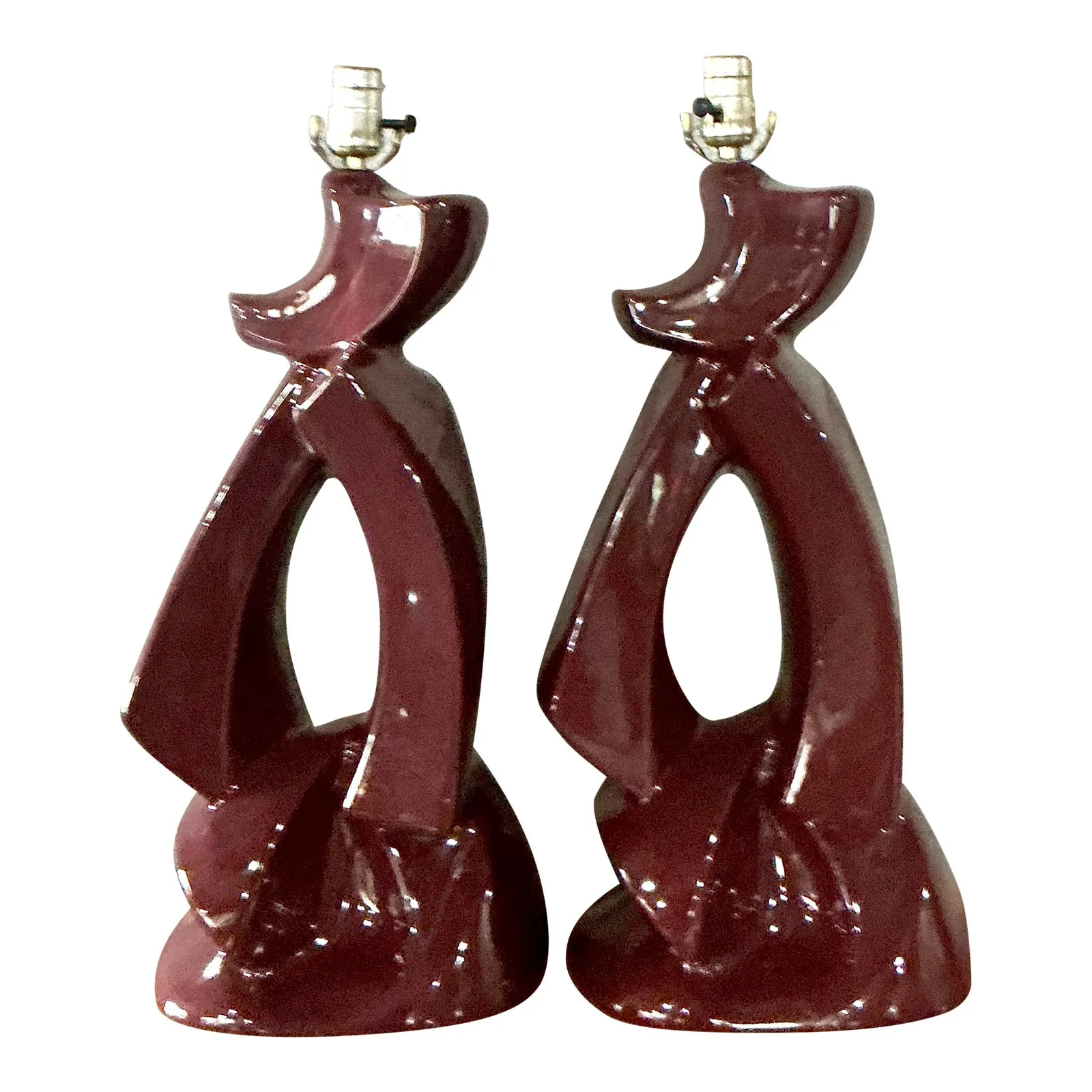 Vintage MCM Abstract Glazed Ceramic Lamps - A Pair - Ceramic, 13W x 21H — additional photo 7