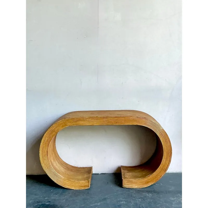 Vintage Boho Pencil Reed Scroll Console Table — additional photo 4
