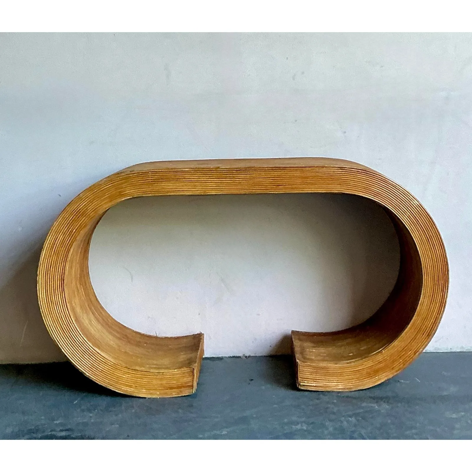 Vintage Boho Pencil Reed Scroll Console Table — additional photo 6