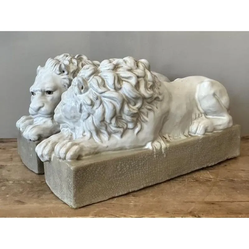 Vintage Italian Glazed Ceramic Lions - A Pair — additional photo 3