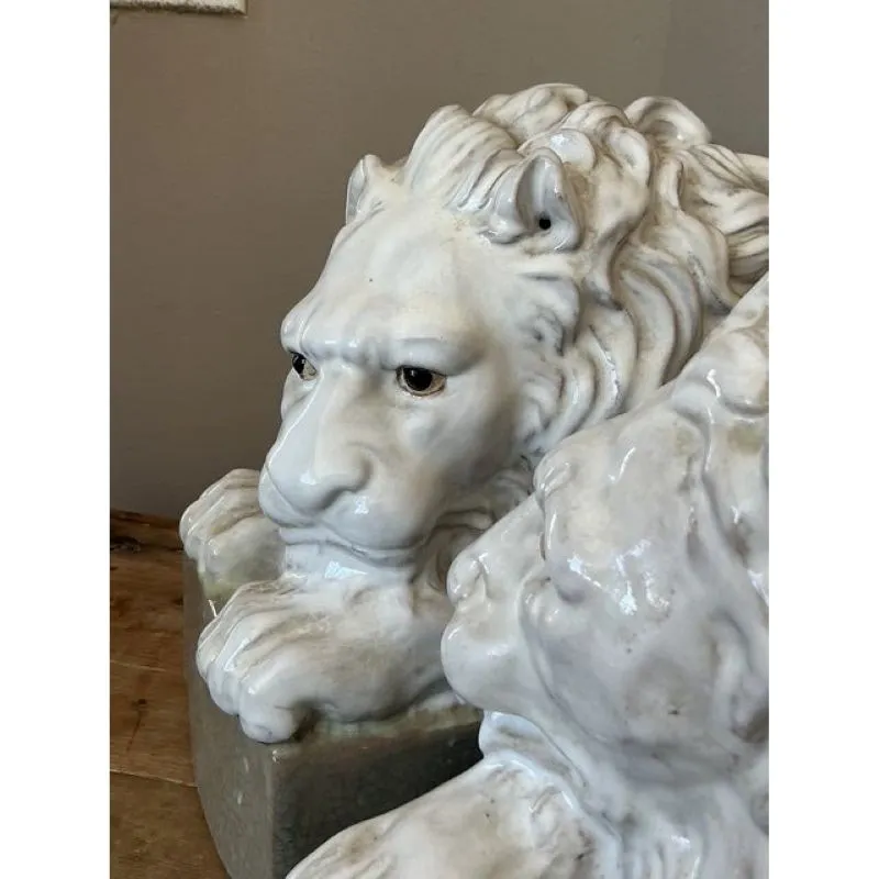 Vintage Italian Glazed Ceramic Lions - A Pair — additional photo 7