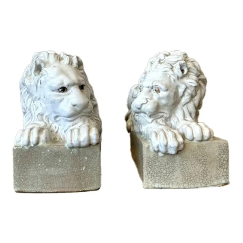 Vintage Italian Glazed Ceramic Lions - A Pair