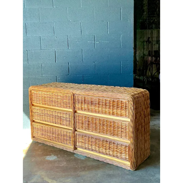Vintage Boho Woven Rattan Dresser - Rattan, 60W x 29.5H — additional photo 1