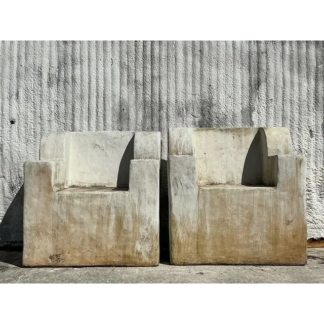 Vintage Boho Monumental Cast Concrete Over Fiberglass Chairs - Set of 2 — additional photo 2