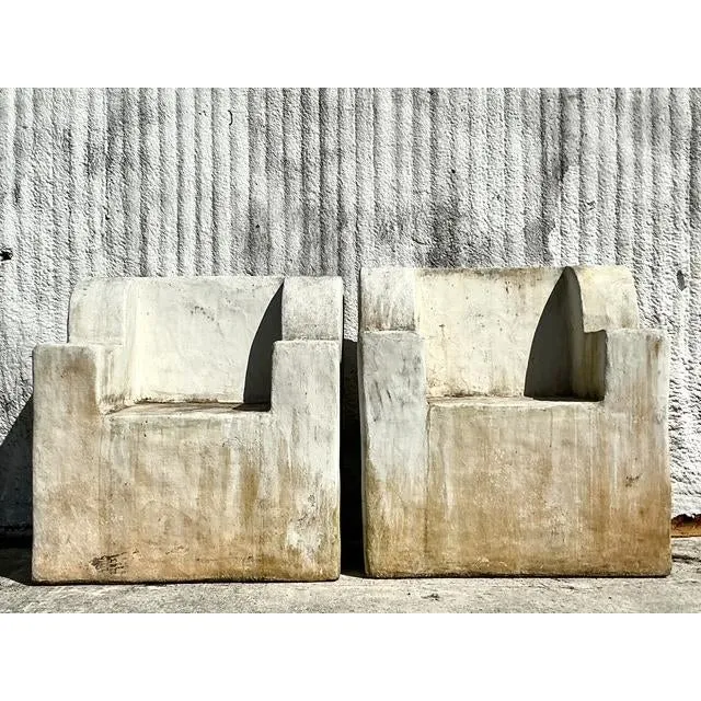 Vintage Boho Monumental Cast Concrete Over Fiberglass Chairs - Set of 2 — additional photo 2