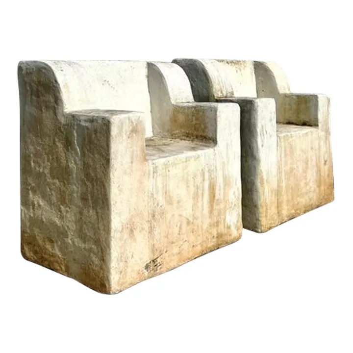 Vintage Boho Monumental Cast Concrete Over Fiberglass Chairs - Set of 2 — additional photo 1