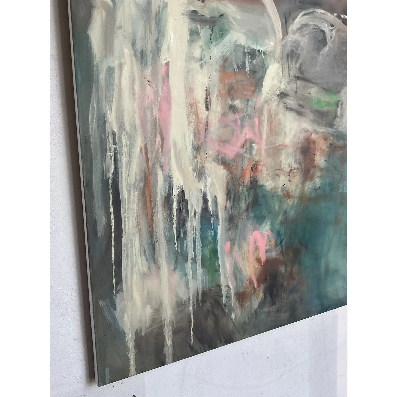 Vintage Boho Original Abstract Oil on Canvas - Wood, 60W x 48H — additional photo 2