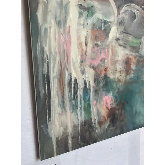 Vintage Boho Original Abstract Oil on Canvas - Wood, 60W x 48H — additional photo 2