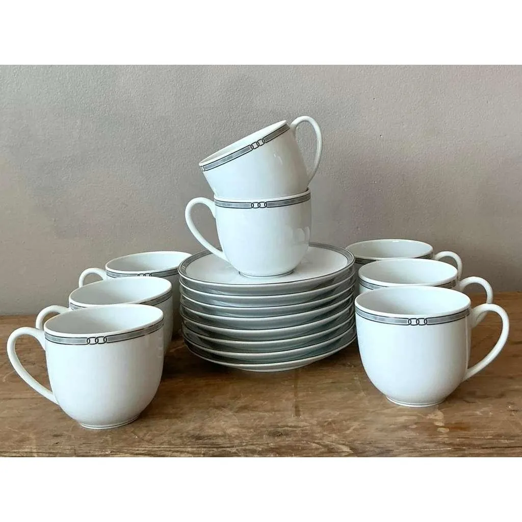 Vintage Boho Christofle "Alliance Grey" Tea Cups With Saucers - Set of 8 — additional photo 1